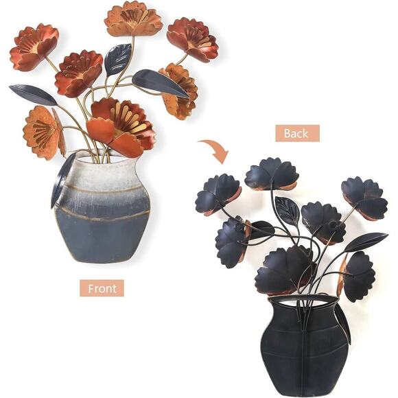 HOMEBEEZ Metal Flower Metal Wall Decor 15.75" x 19.49" Retro-Orange New - Picture 3 of 7